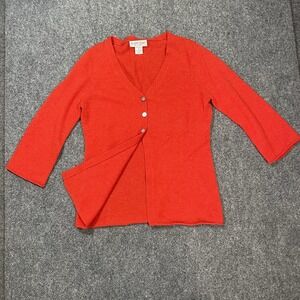 Andre Oliver Women's 2 Ply Cashmere Cardigan Sweater Size Large Red/Orange 3/4sl